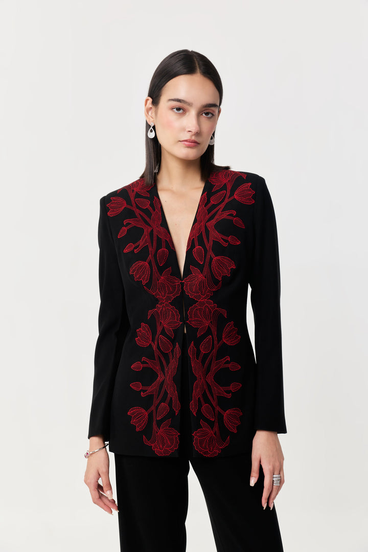 Wild Tulip Collarless Blazer Set - Black & Red