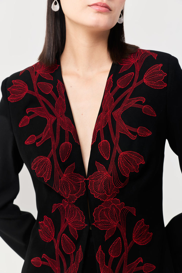 Wild Tulip Collarless Blazer - Black & Red