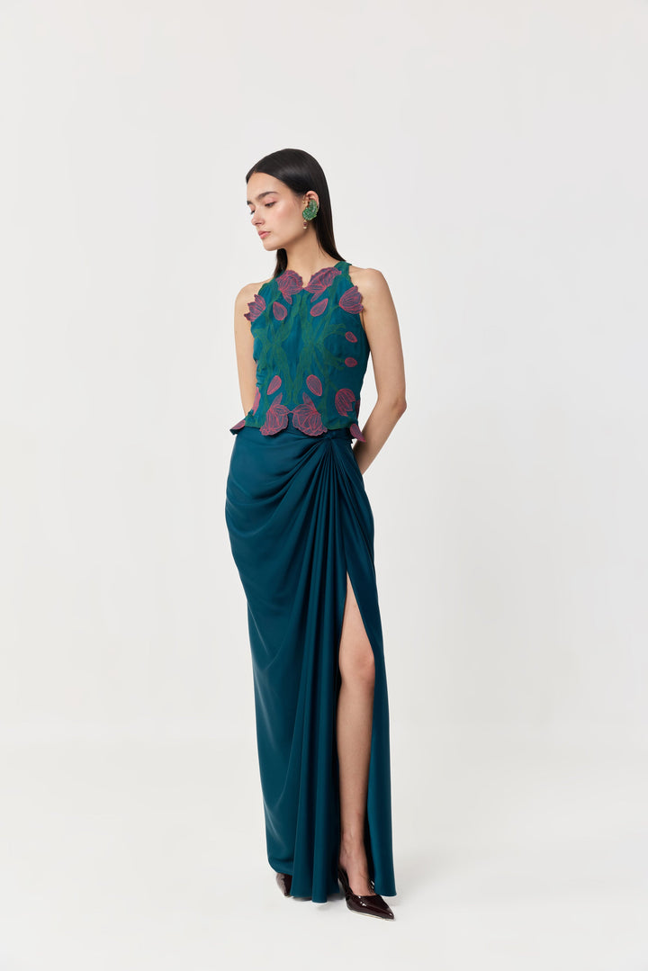Draped Twist Skirt - Teal