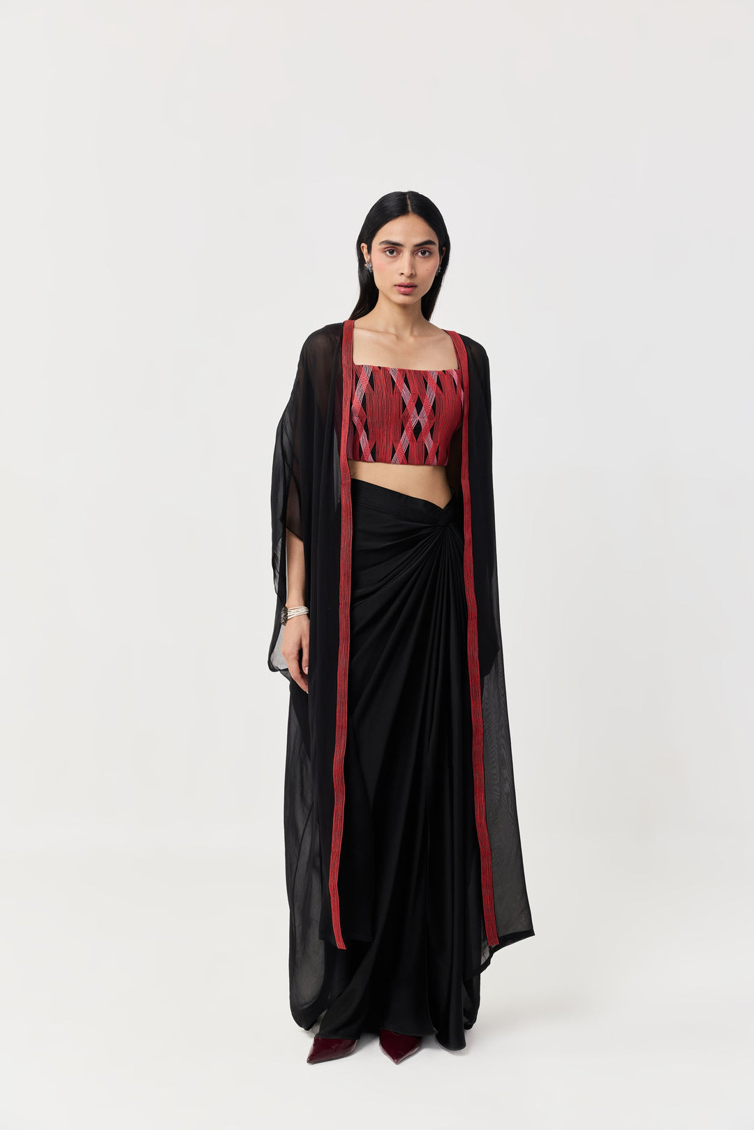 Entwined Corded Bustier Cape Set - Black & Red