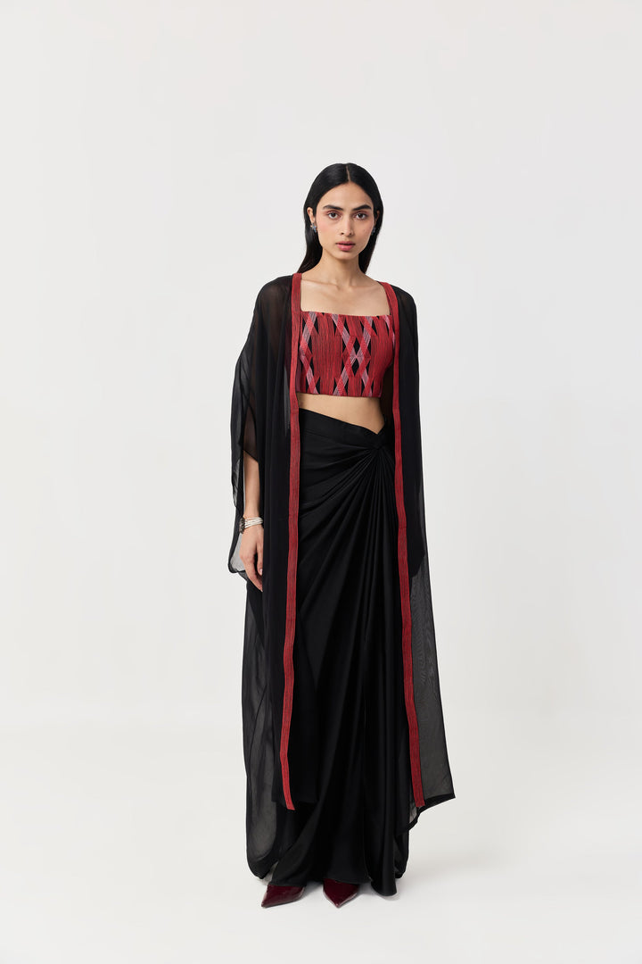 Entwined Corded Bustier Cape Set - Black & Red