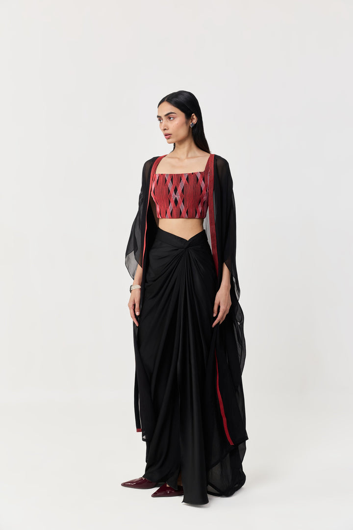 Entwined Corded Bustier Cape Set - Black & Red