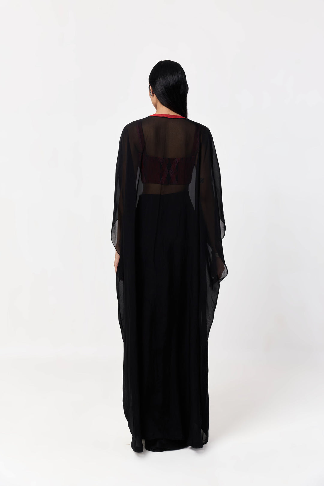 Entwined Corded Bustier Cape Set - Black & Red