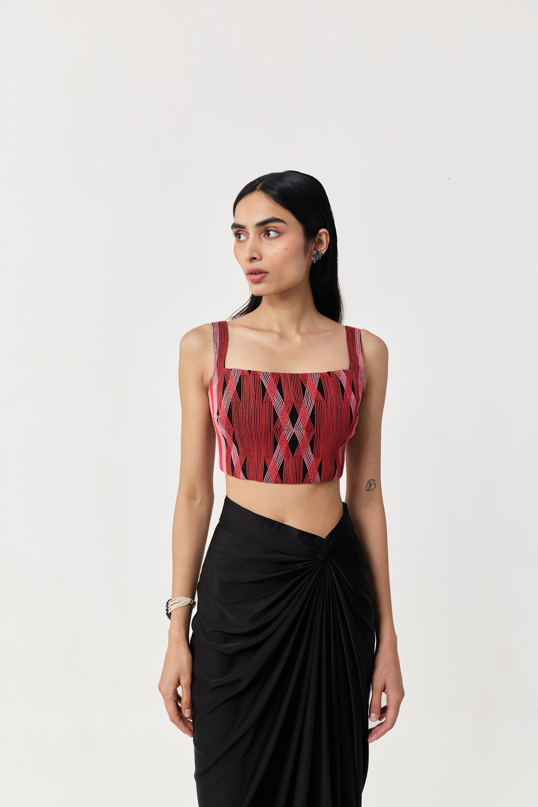 Entwined Corded Bustier Skirt Set - Black & Red