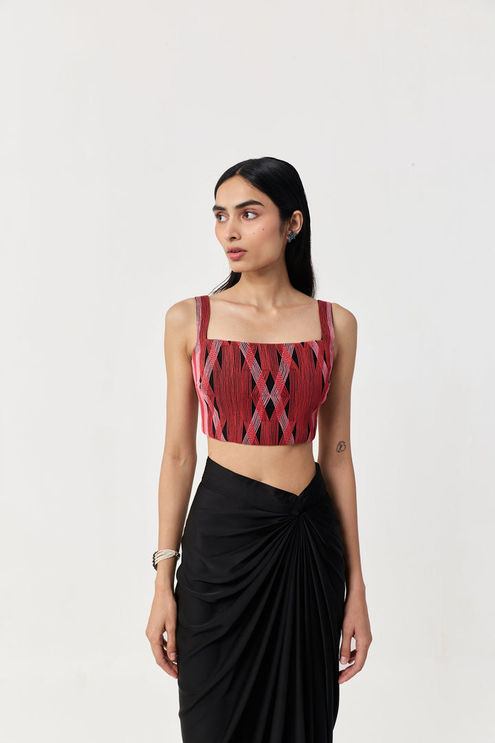 Entwined Corded Bustier Skirt Set - Black & Red