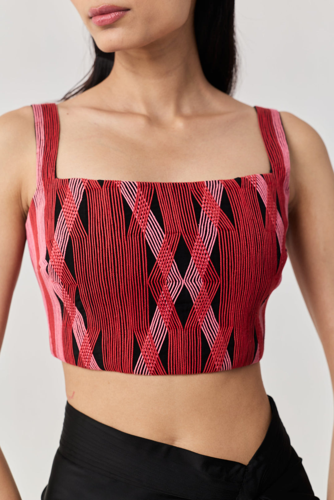 Entwined Corded Bustier Skirt Set - Black & Red