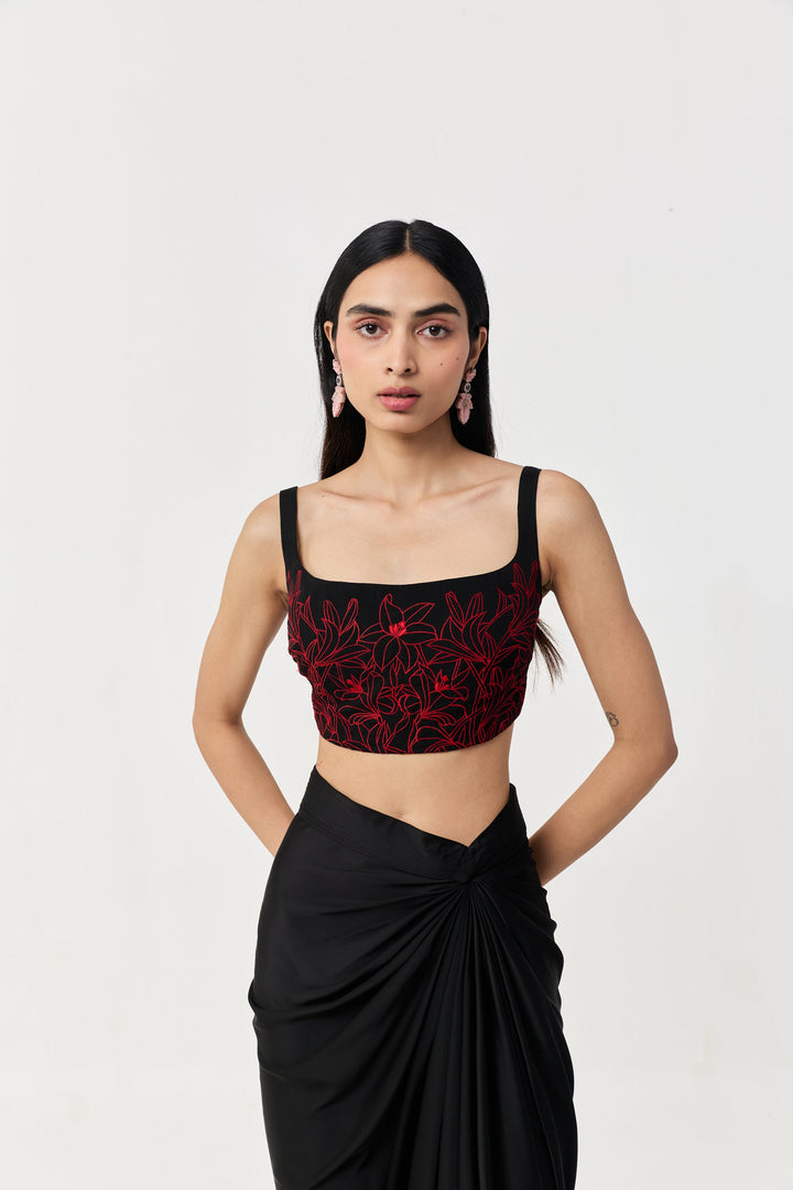 Wild Lily Bustier Skirt Set - Black & Red