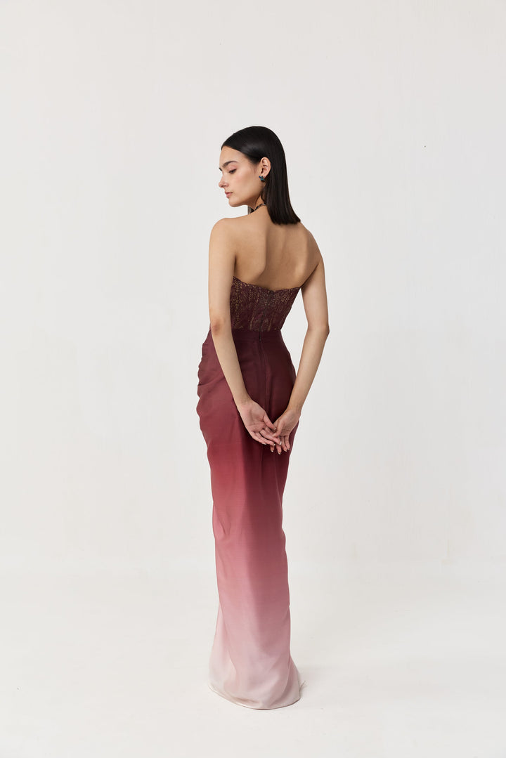 Moss Forest Appliqué Corset - Maroon