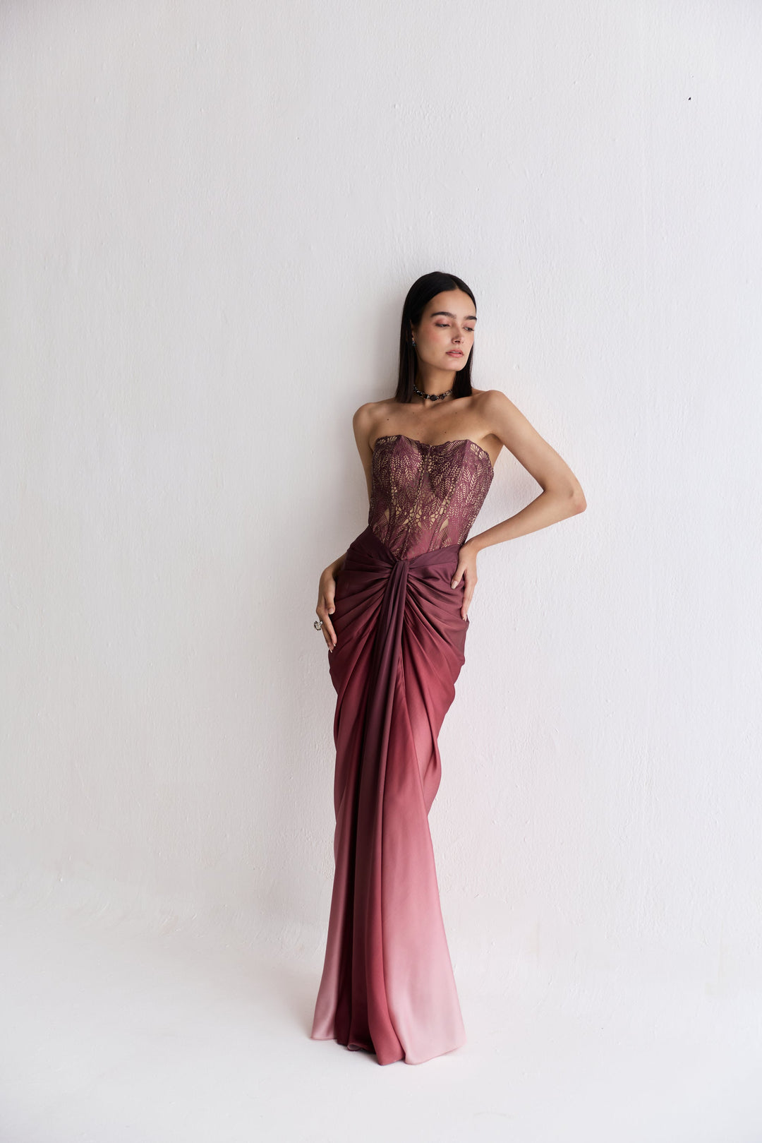 Moss Forest Appliqué Corset - Maroon