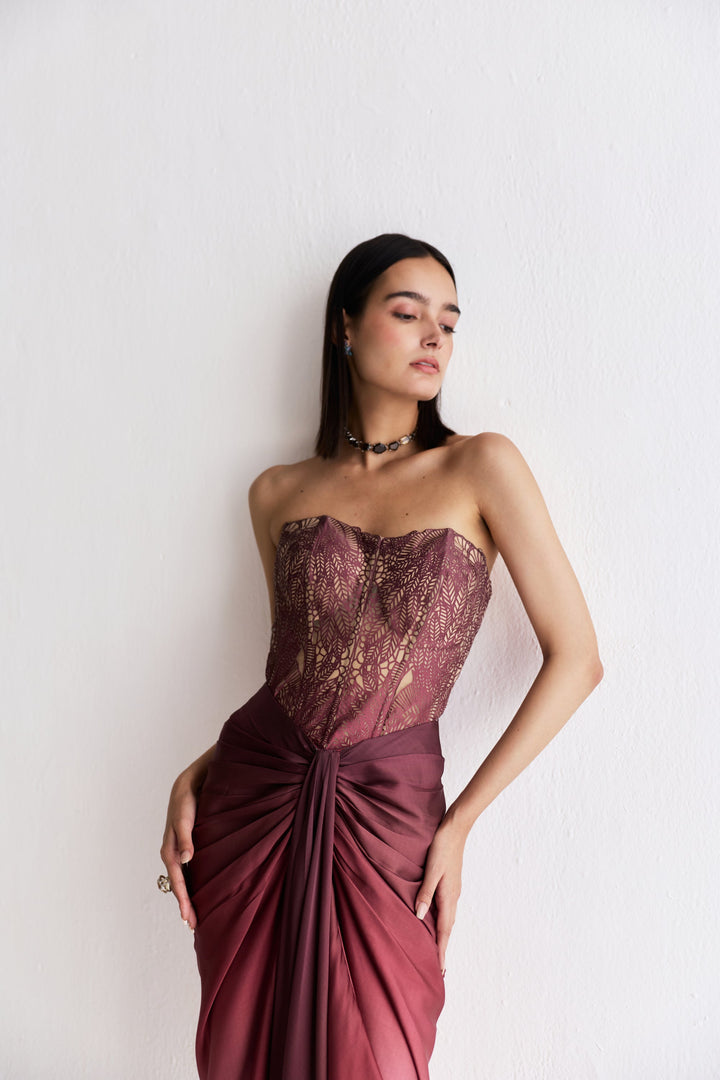 Moss Forest Appliqué Corset - Maroon