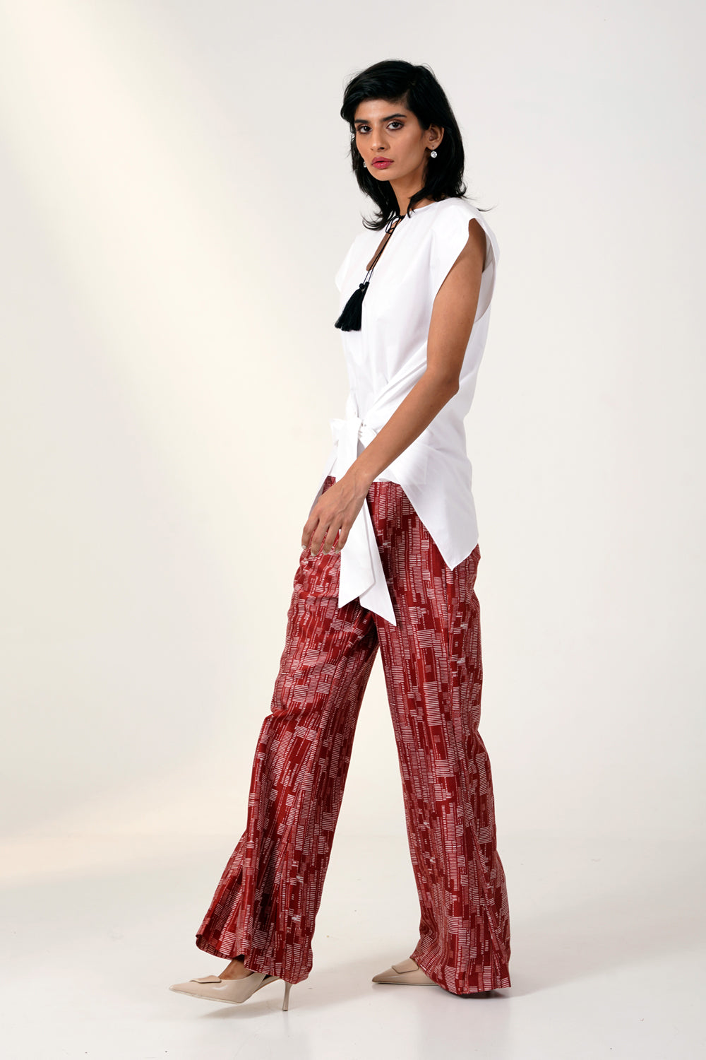 Martina Ii Bow Clutch Top With Printed Bell Bottoms