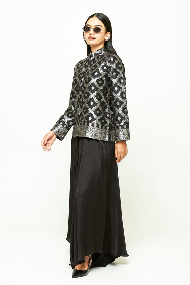 Suki Black Geometric Brocade Jacket Set