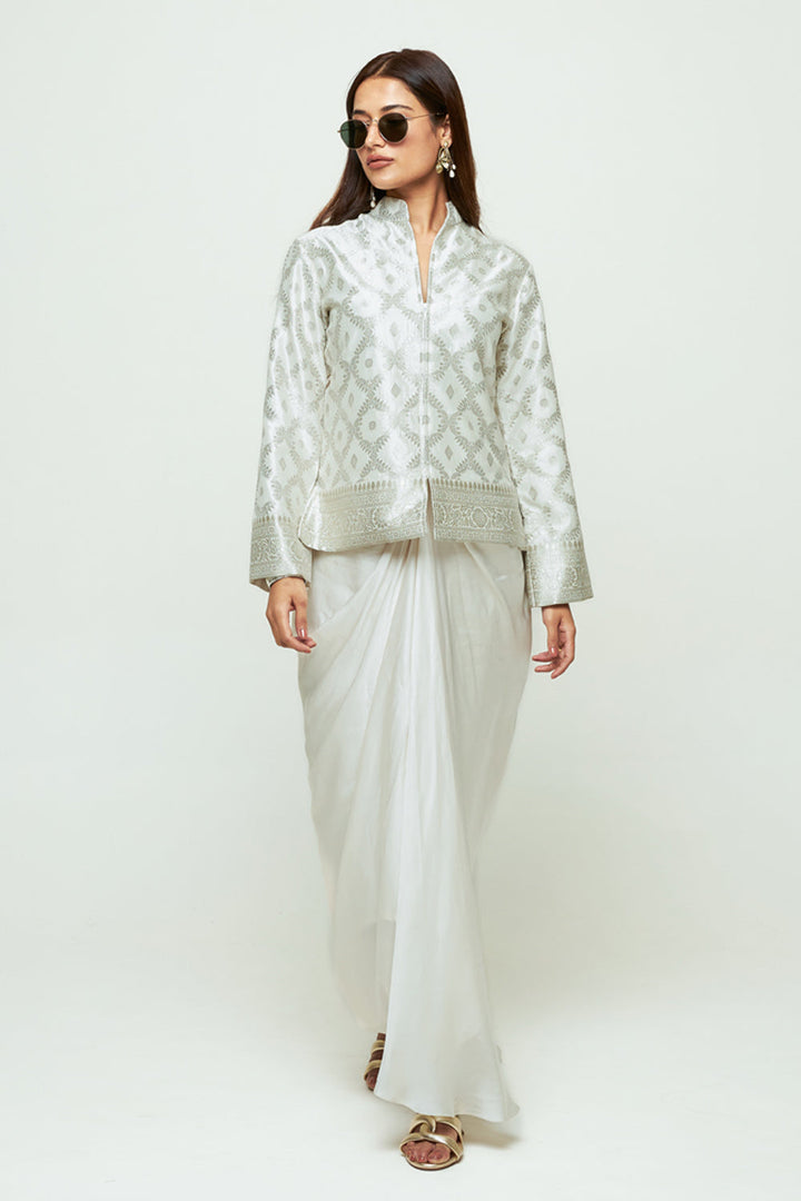Suki Ivory Geometric Brocade Jacket Set