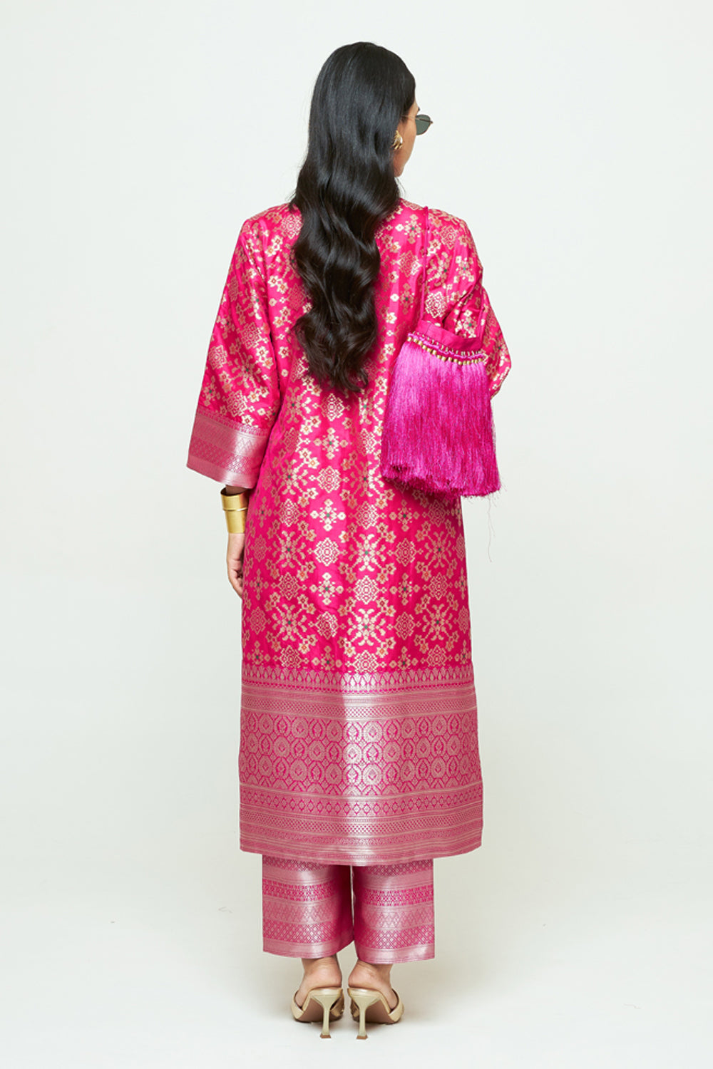 Meena Pink Brocade Long Kurta Set