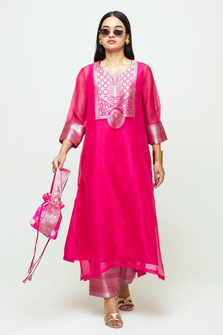 Mehar Pink Organza Tunic Set