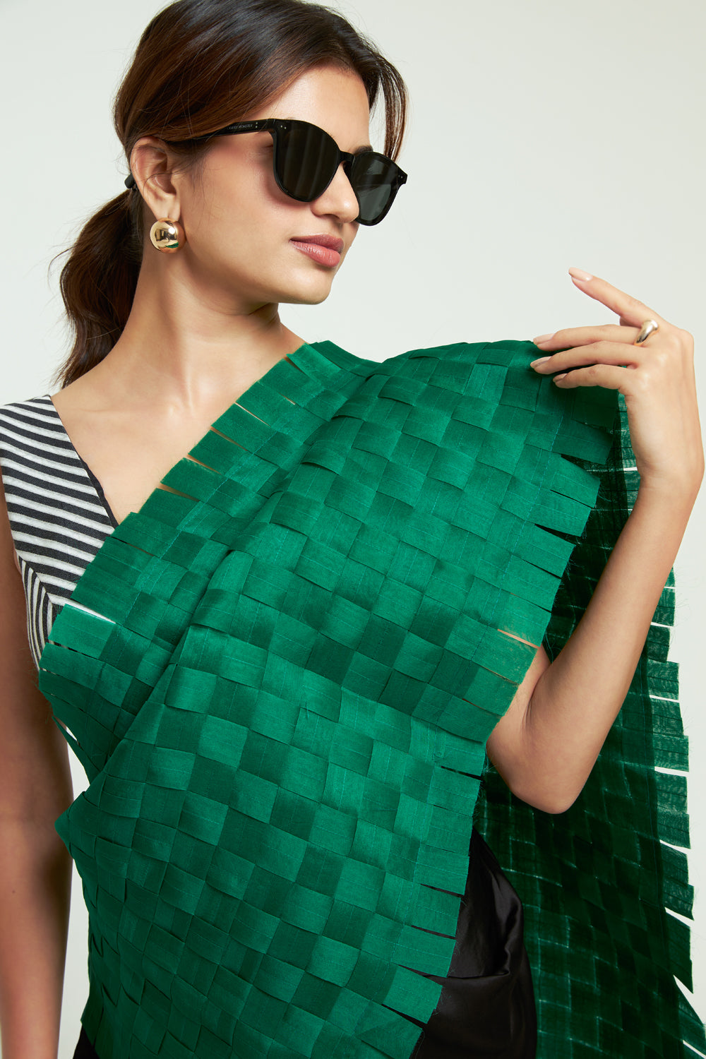 Isa Green Textured Saree Skirt Set