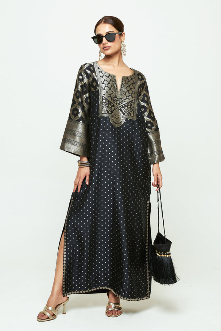 Neet Black Statement Brocade Silk Kaftan