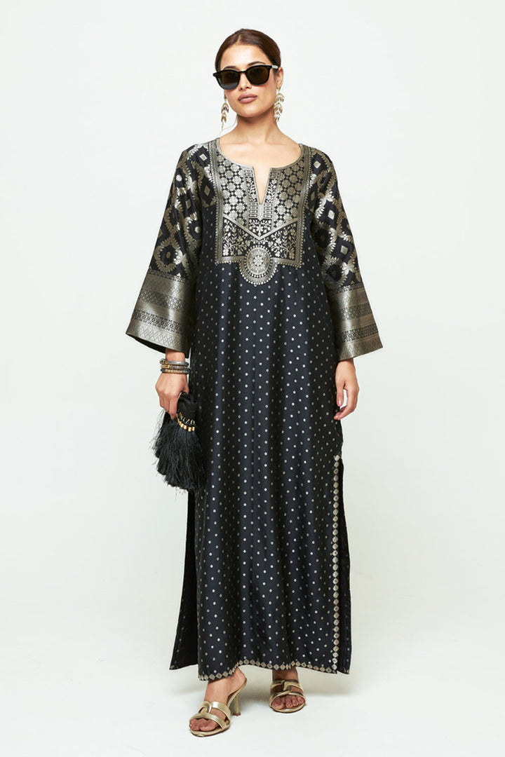 Neet Black Statement Brocade Silk Kaftan