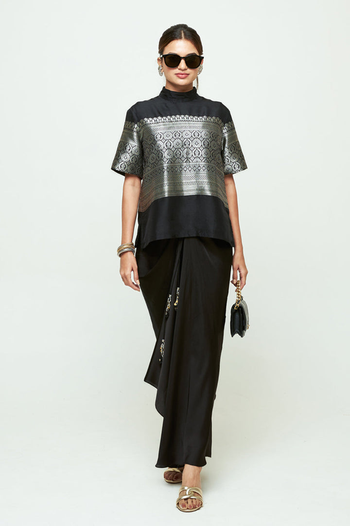 Raysa Black Statement Brocade Top Skirt Set