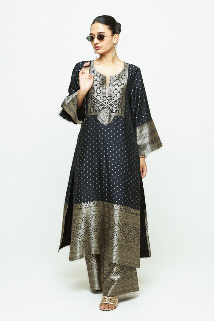 Noor Black Contemporary Brocade Kurta With Pants