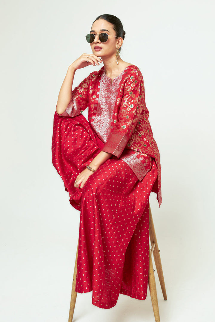 Meena Red Kurta Sharara Set