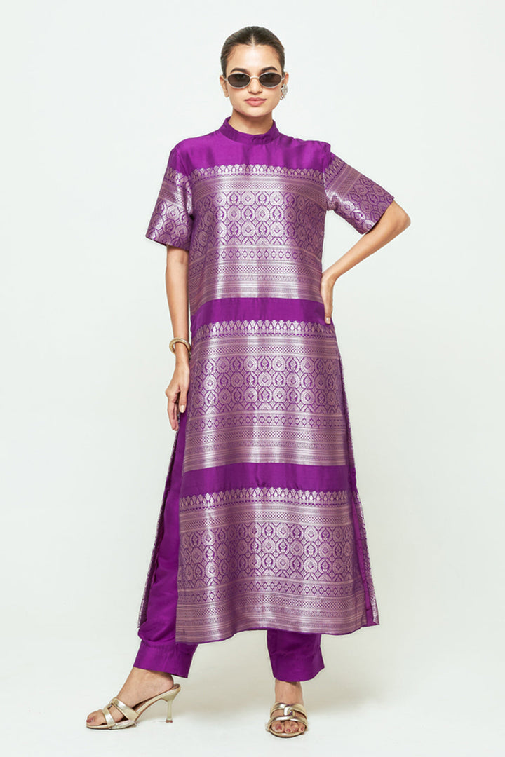 Raysa Purple Statement Brocade Kurta Set