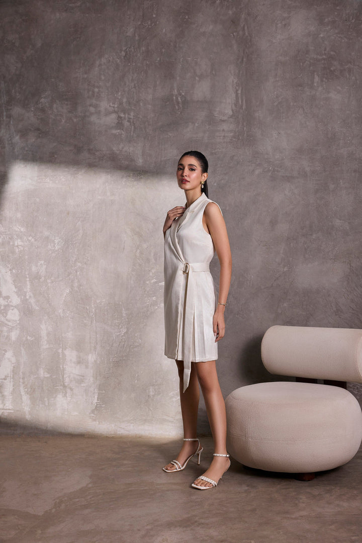 Ivory Gajji Silk Sleeveless Jacket Dress