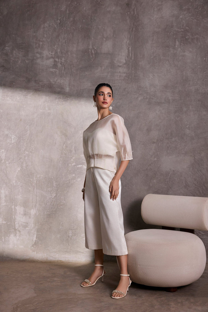 Ivory Organza Top, Bustier & Gaucho Pants