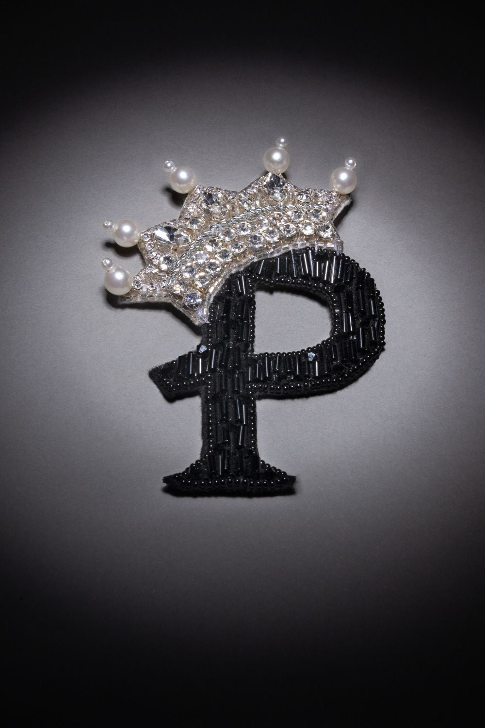 Black & Silver Monogram Crown Brooch
