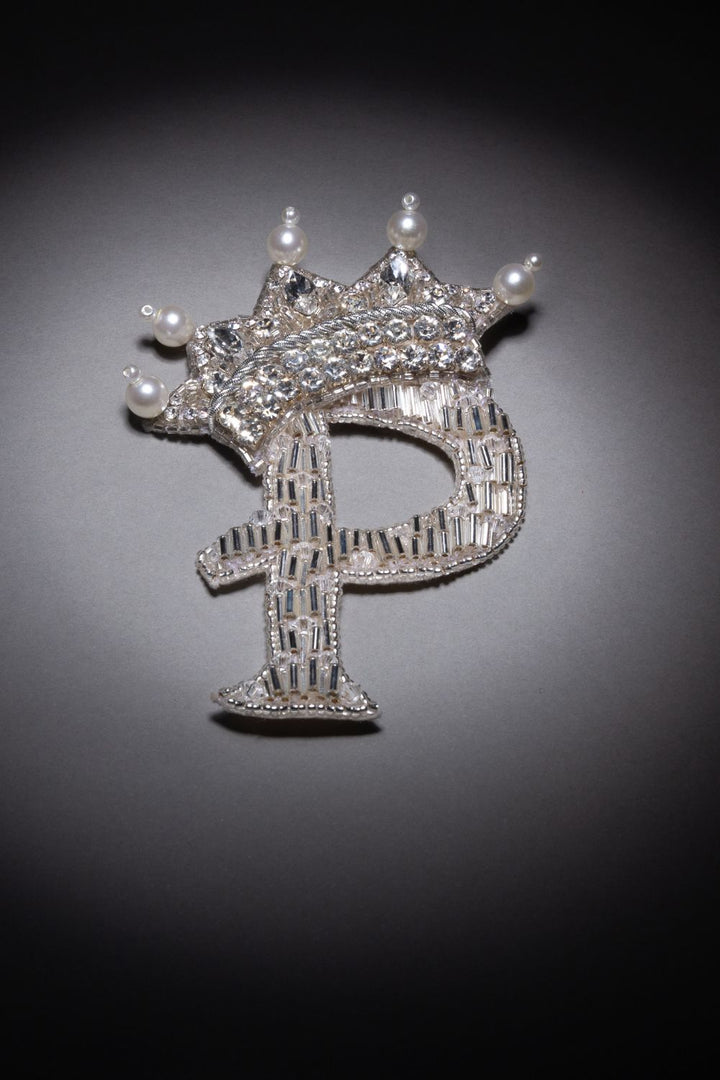 Silver Monogram Crown Brooch
