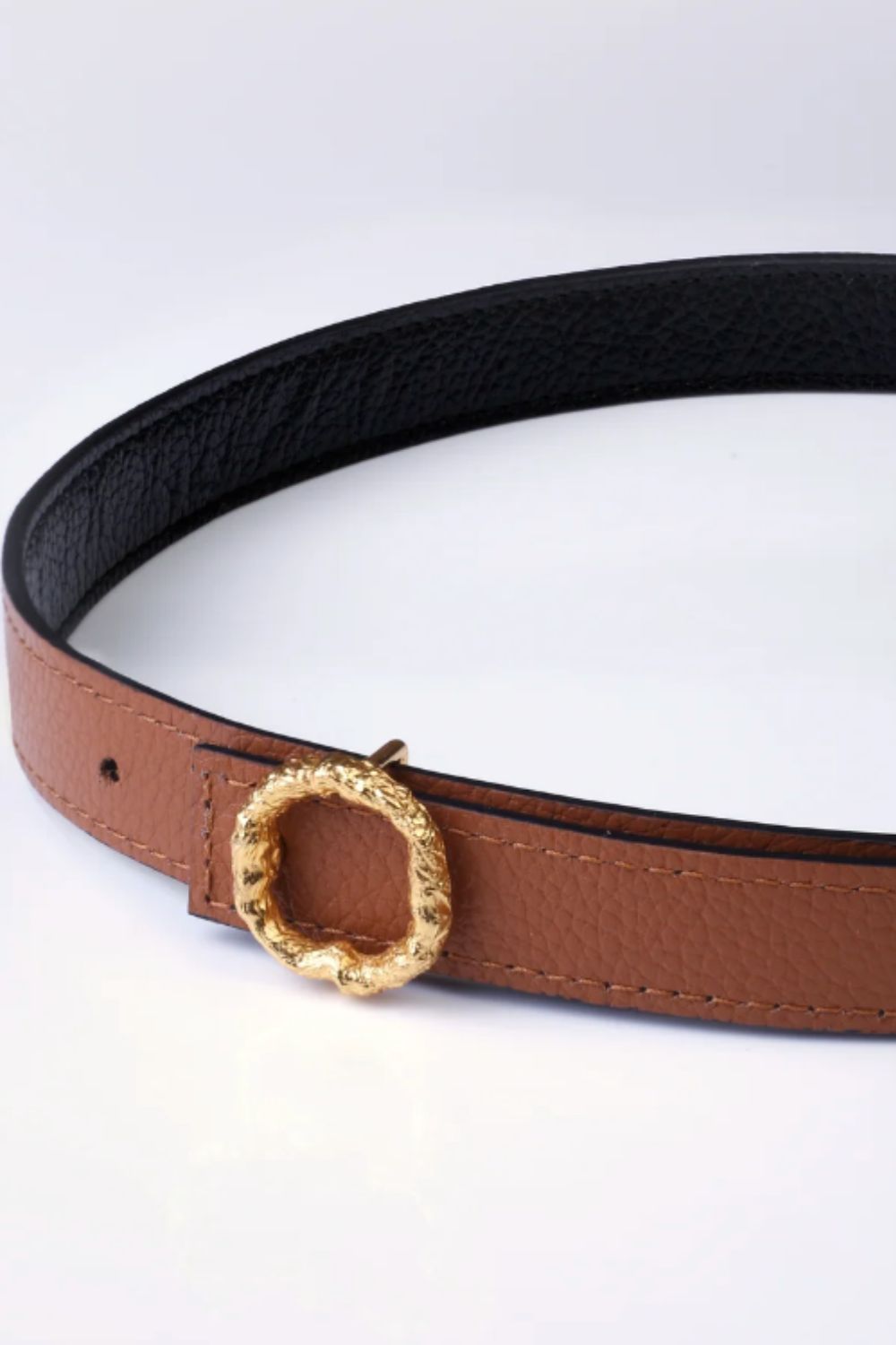 Thin Belt- Black & Tan With Gold Round Buckle