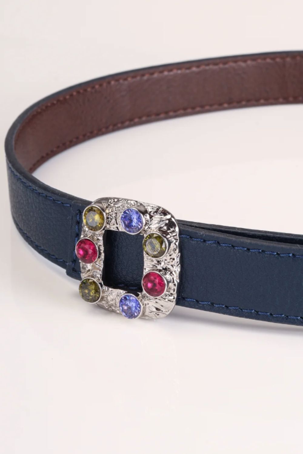 Thin Belt- Blue & Brown With Silver Square Buckle
