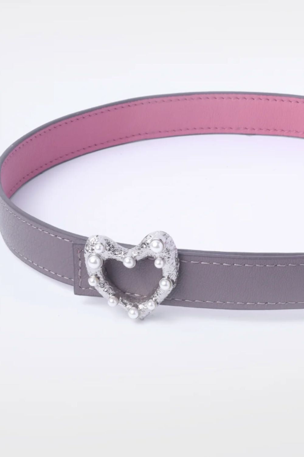 Thin Belt- Pink & Grey + Silver Heart Buckle
