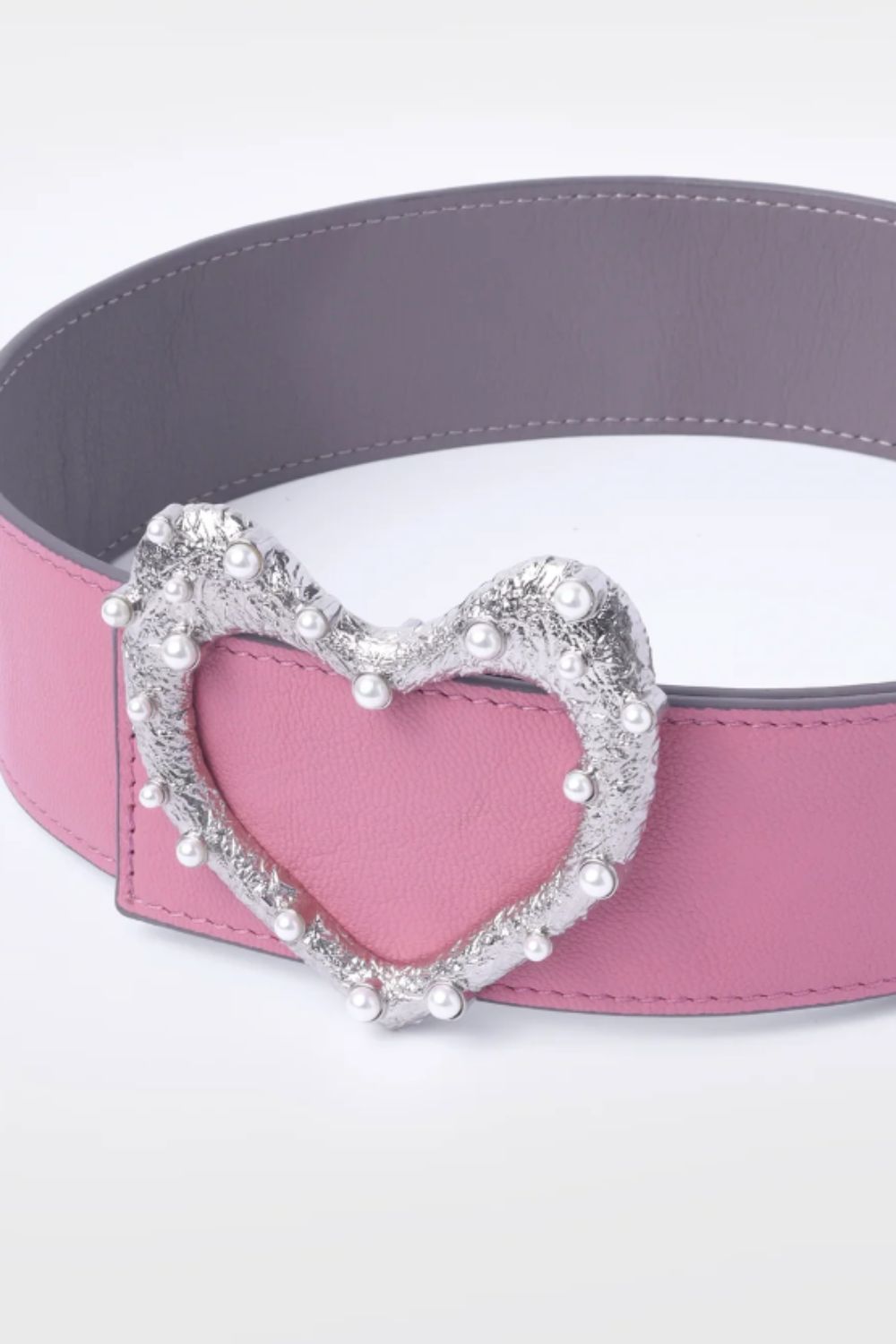 Wide Belt- Pink & Grey + Silver Heart Buckle