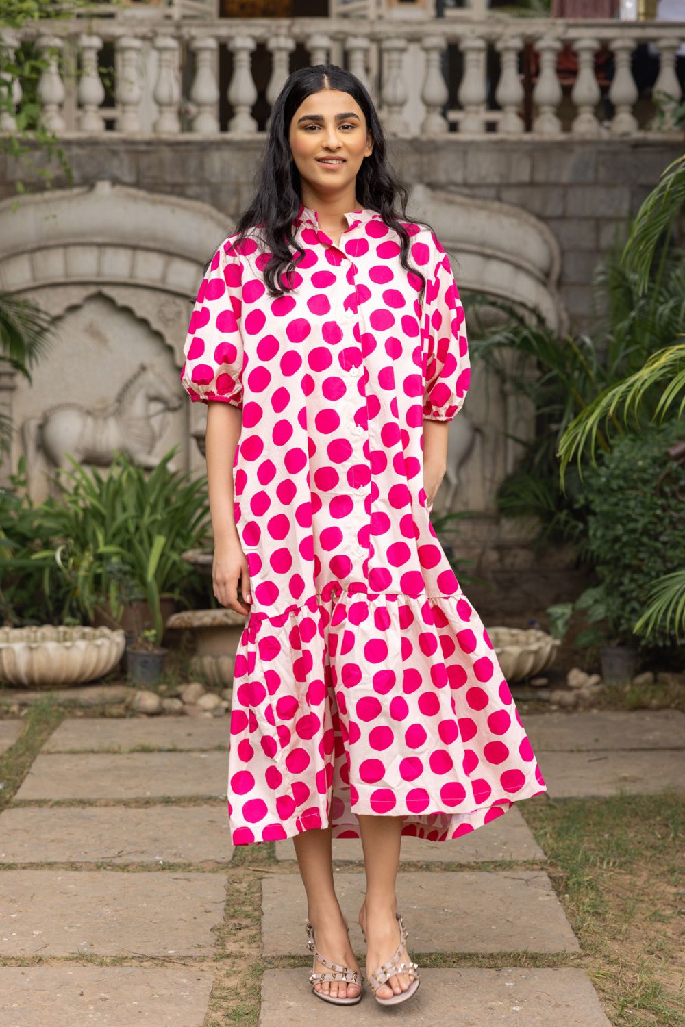 Grey and indigo polka dot printed short dress by Raasleela | The Secret  Label