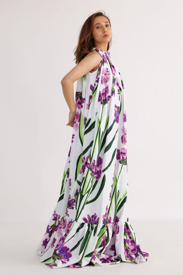 Lavender Printed Halter Dress