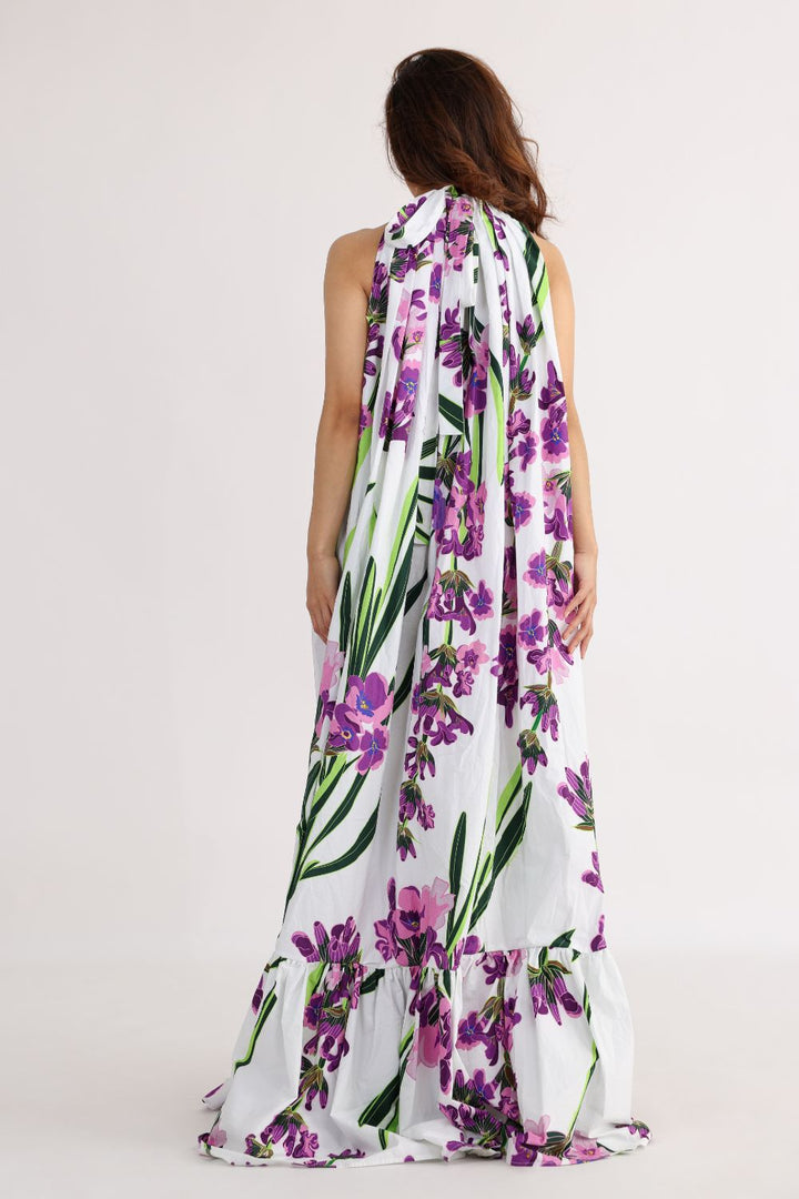 Lavender Printed Halter Dress