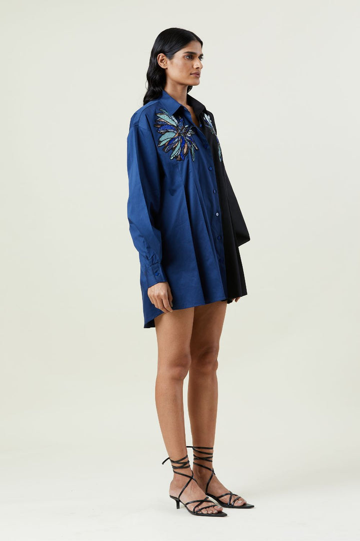 'Elestria' Embellished Two-toned Shirt Dress