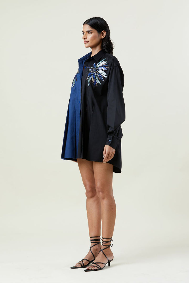 'Elestria' Embellished Two-toned Shirt Dress