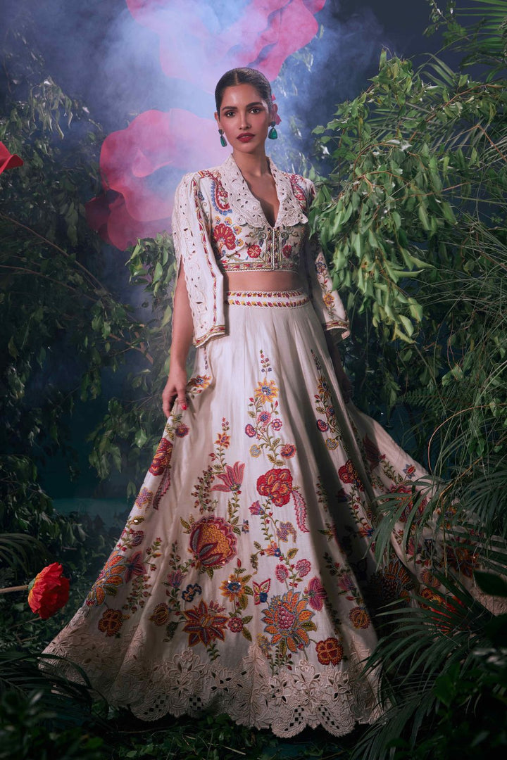 Ivory Multicolour Floral Lehenga