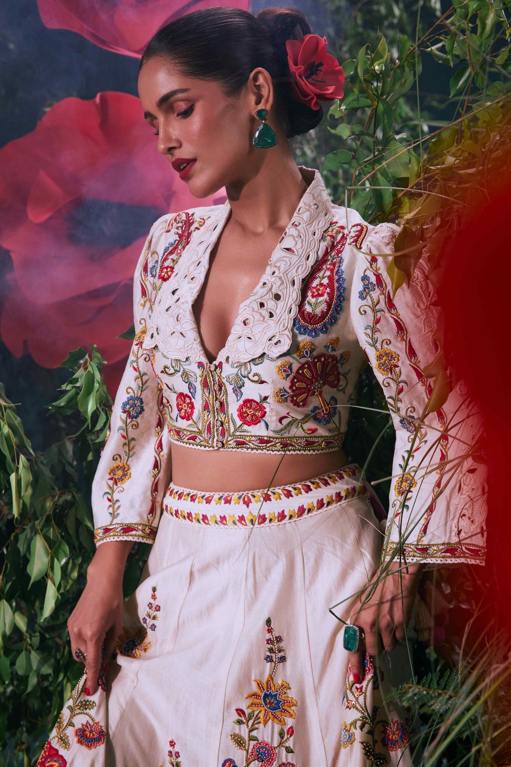 Ivory Multicolour Floral Lehenga