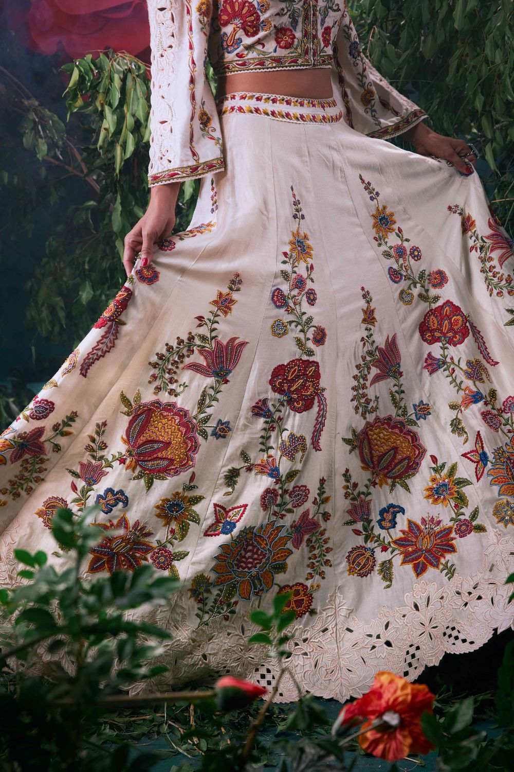 Ivory Multicolour Floral Lehenga