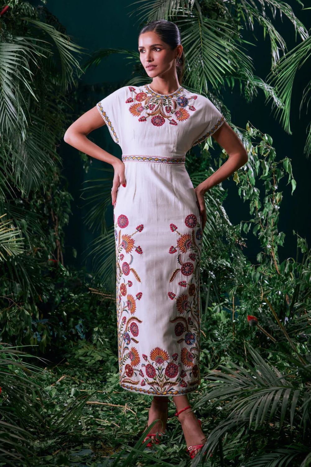 Ivory Applique and Beadwork Straight Dress