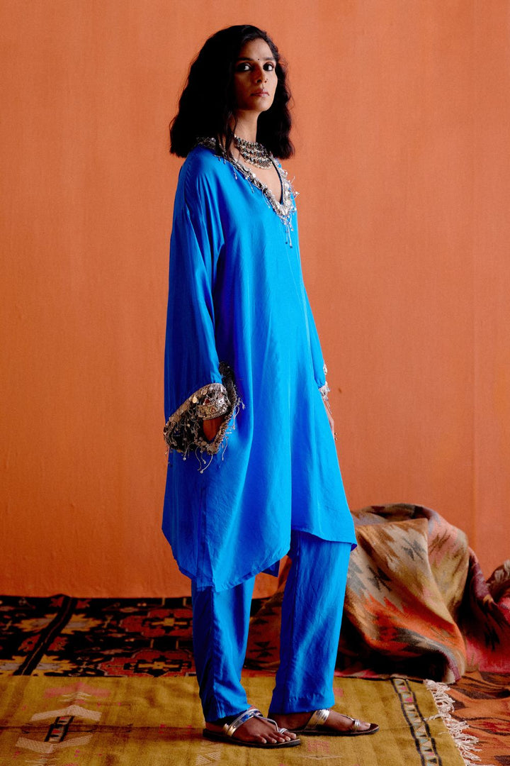 Pradeep Blue Phiran With Pants Set
