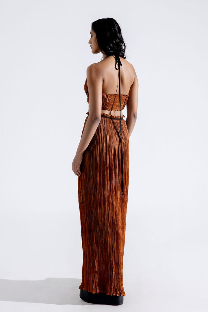 Bronze Ruched Slit Skirt
