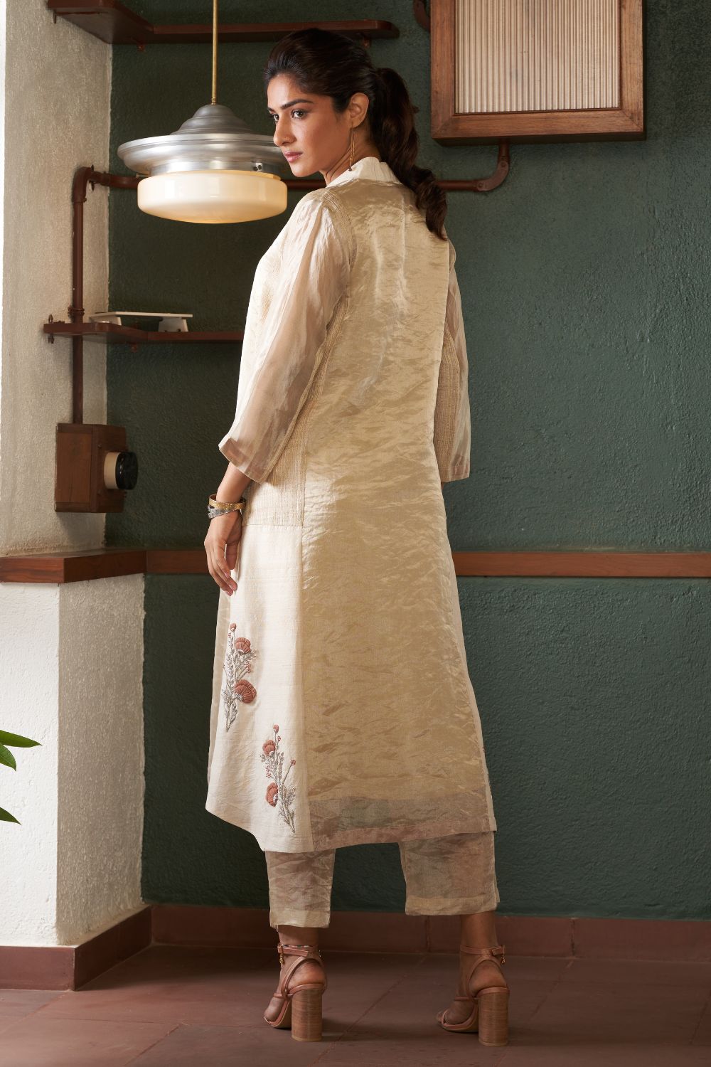 Natural Straight Silk Tussar Kurta with Linen Pants