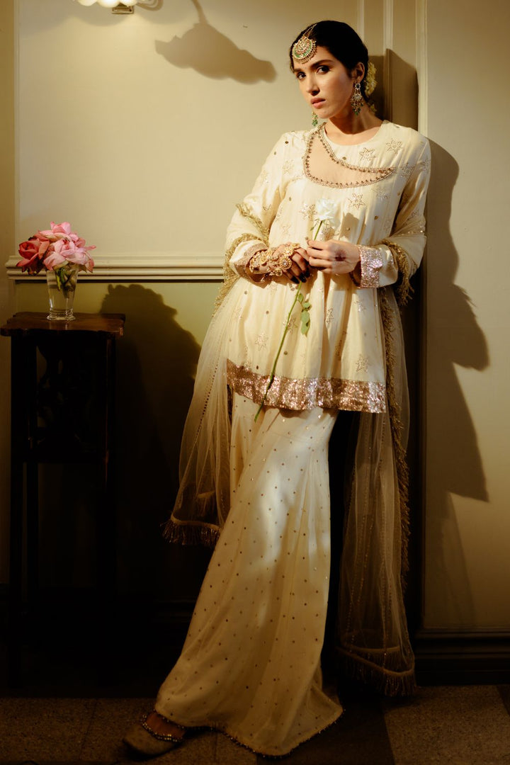 Afreen Embroidered Kurta with Heavy Mukaish Sharara & Dupatta