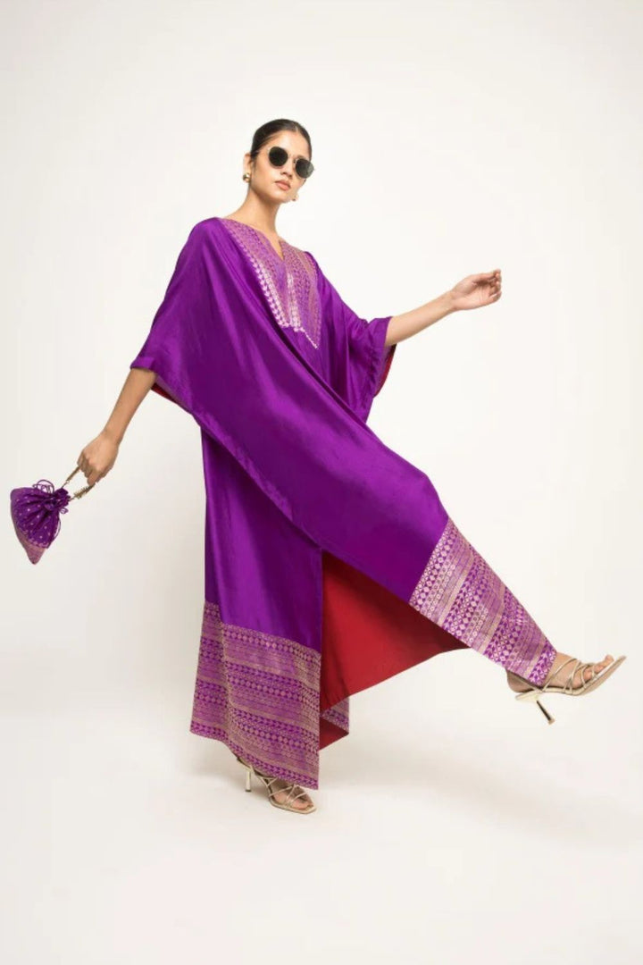 Siya-Silk Kaftan with Brocade detail (Purple)