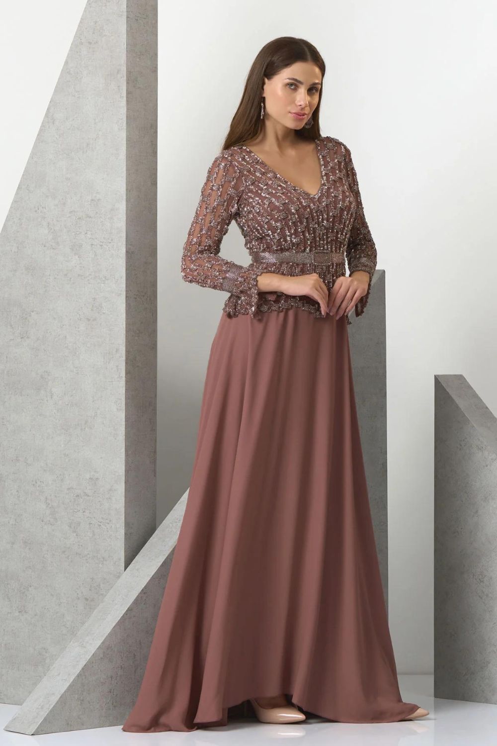 Sequin Dress Long Sleeve V Neck Formal Dress Avigal V-neck Peplum Evening Gown Sequin Dress Long Sleeve V Neck Formal Dress Avigal V-neck Peplum Evening Gown