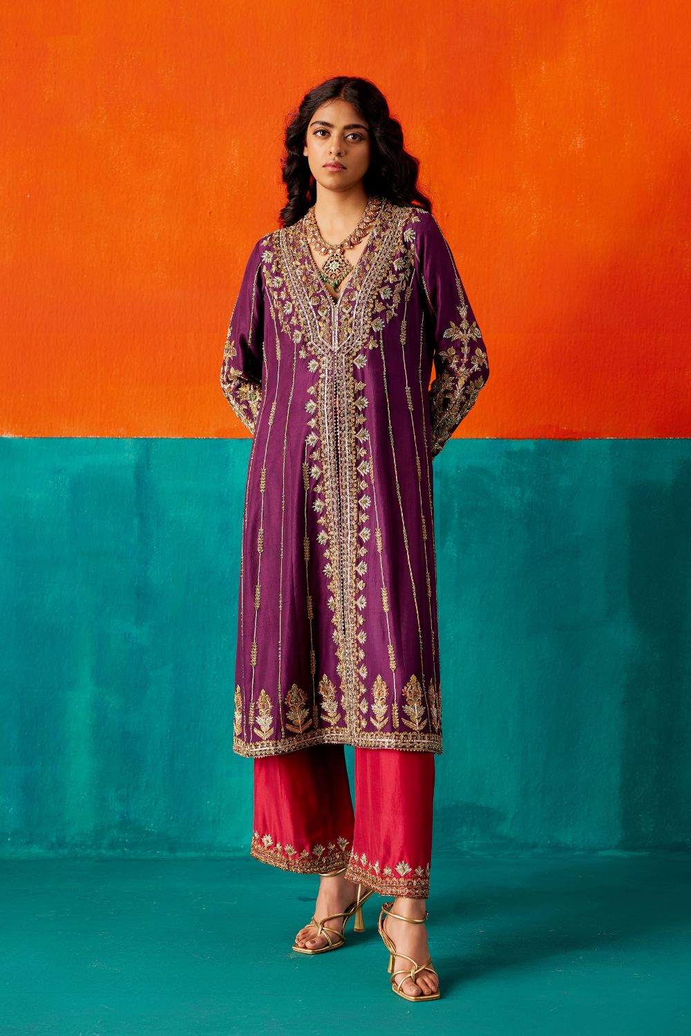 Wine Kurta Set